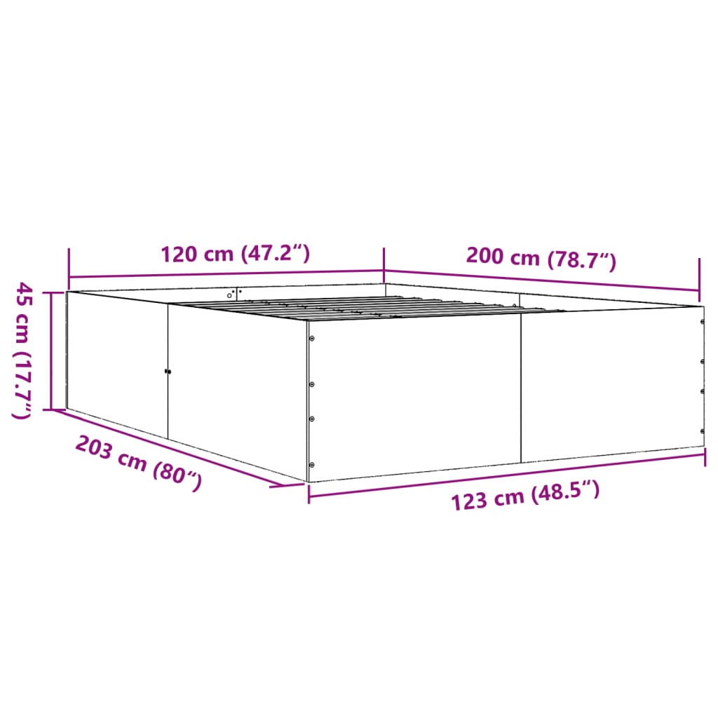 Sängram betonggrå 120x200 cm konstruerad trä