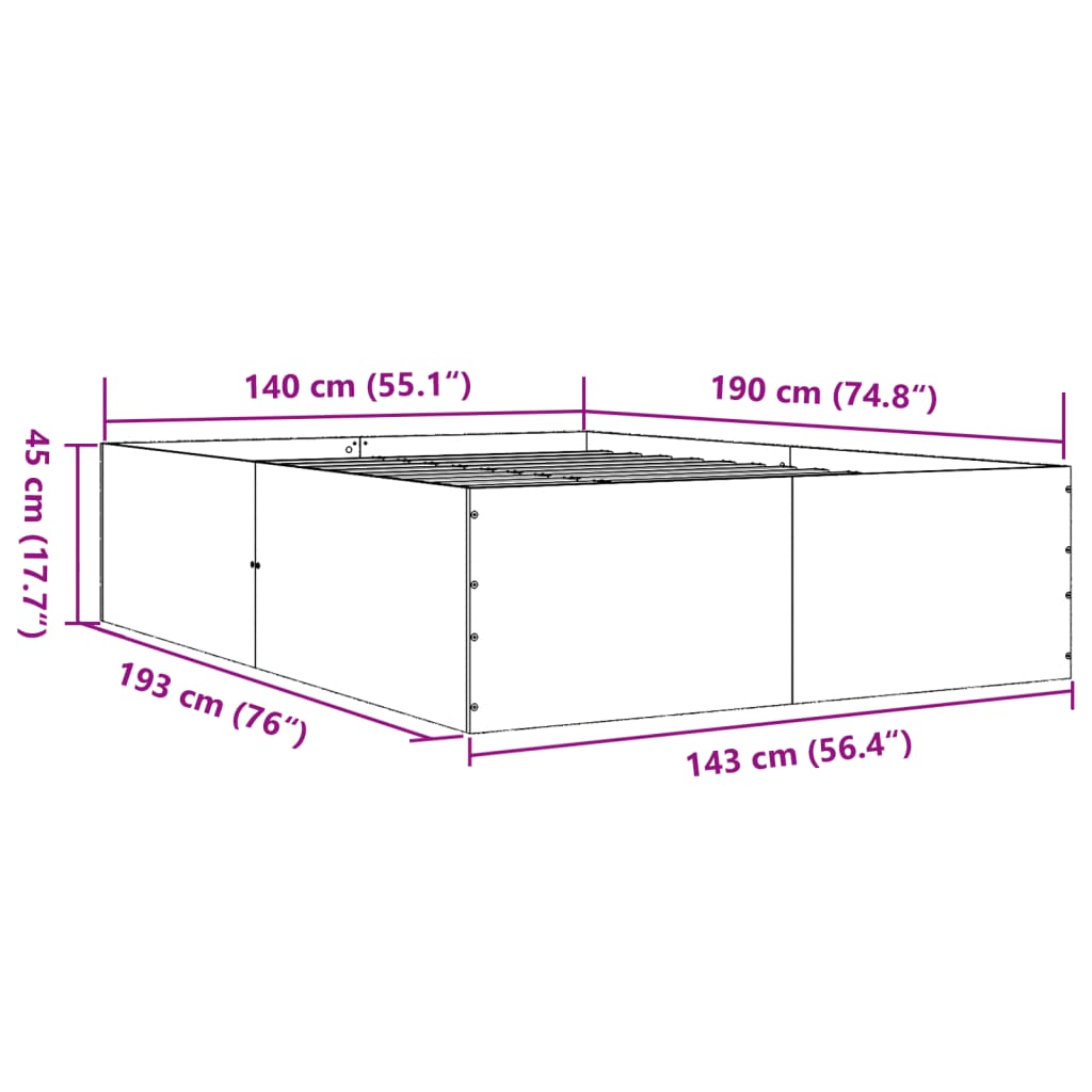 Sängram vit 140x190 cm konstruerat trä