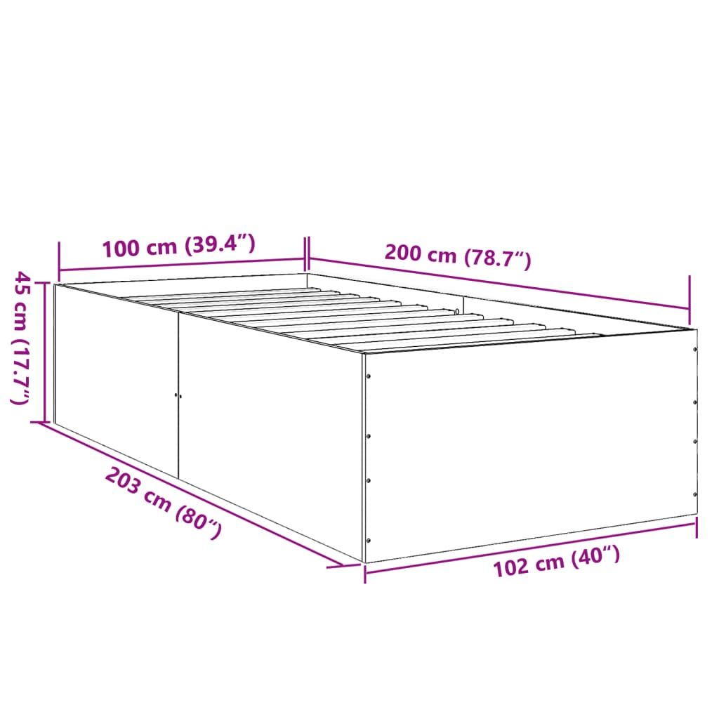 Sängram vit 100x200 cm konstruerad trä