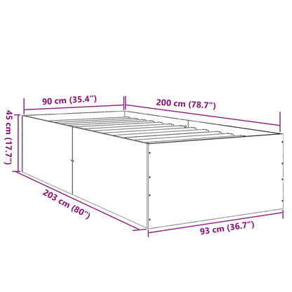 Sängram brun ek 90x200 cm konstruerad trä