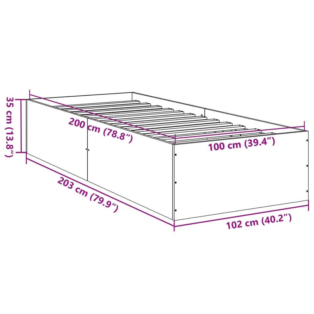 Sängram sonoma-ek 100x200 cm konstruerad trä