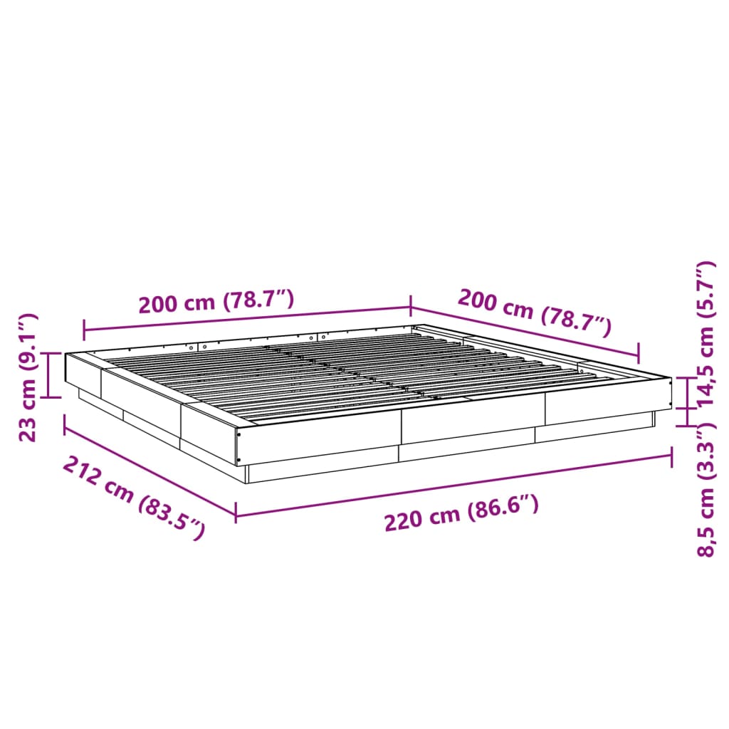 Sängram vit 200x200 cm konstruerat trä