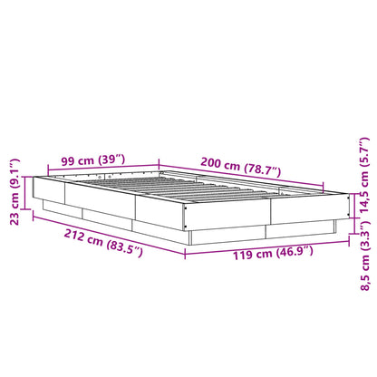 Sängram betonggrå 100x200 cm konstruerad trä