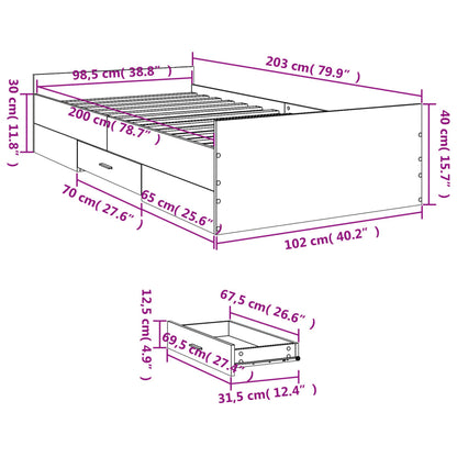 Sängram med lådor vit 100x200 cm konstruerat trä