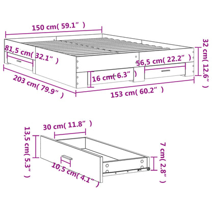 Sängram med lådor vit 150x200 cm konstruerad trä