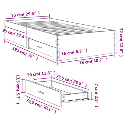 Sängram med lådor vit 75x190 cm konstruerad trä