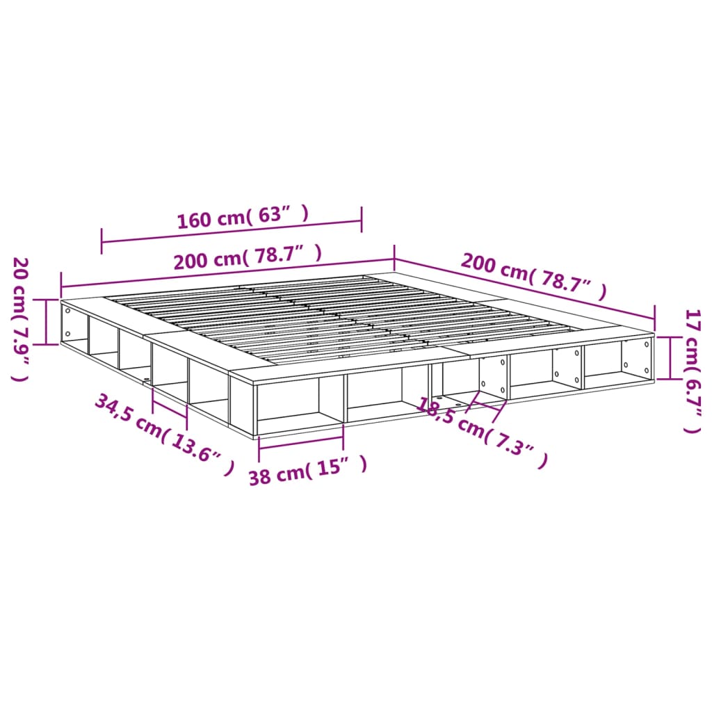 Sängram vit 200x200 cm konstruerat trä