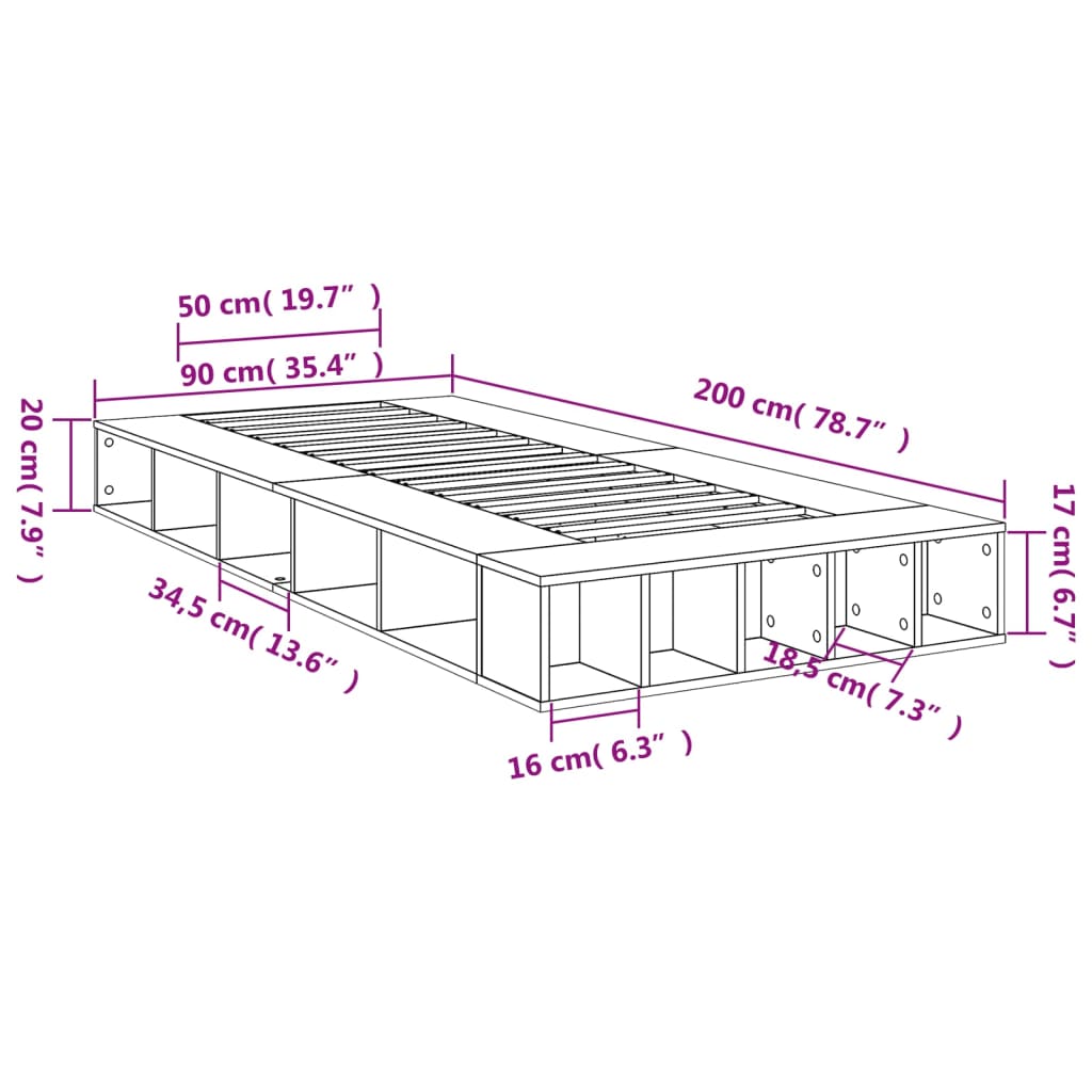 Sängram vit 90x200 cm konstruerat trä