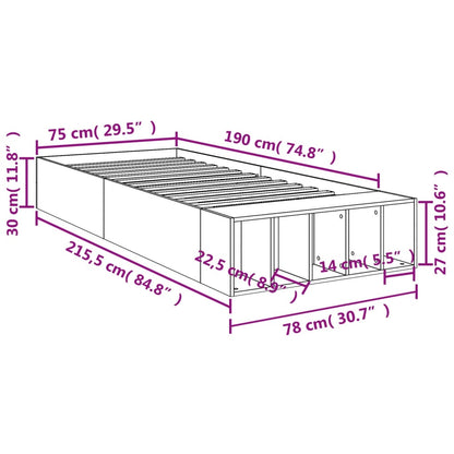 Sängram vit 75x190 cm konstruerat trä