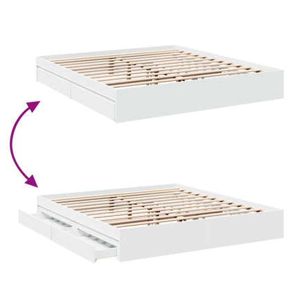 Sängram med lådor vit 200x200 cm konstruerat trä