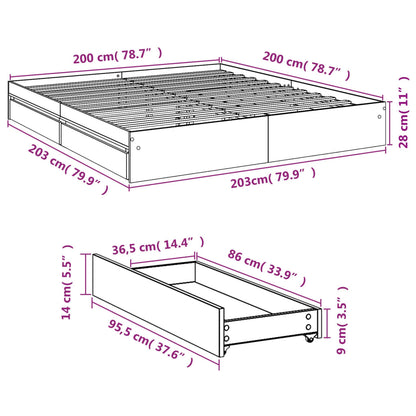 Sängram med lådor vit 200x200 cm konstruerat trä