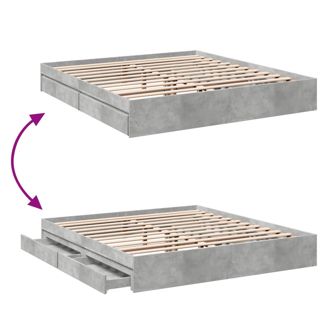 Sängram med lådor betonggrå 200x200 cm konstruerat trä