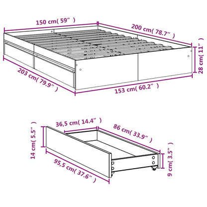 Sängram med lådor sonoma-ek 150x200 cm konstruerat trä