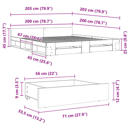 Sängram med lådor svart 200x200 cm konstruerat trä