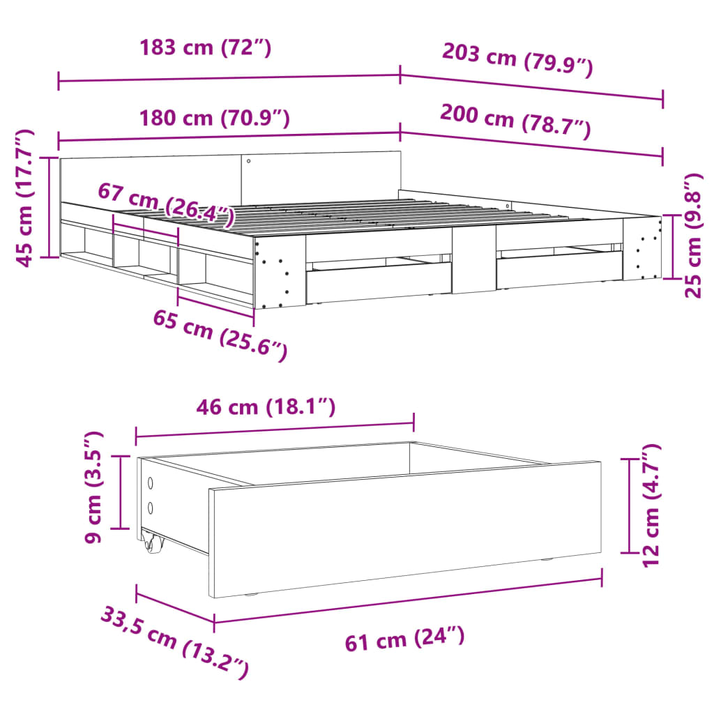 Sängram med lådor vit 180x200 cm konstruerat trä