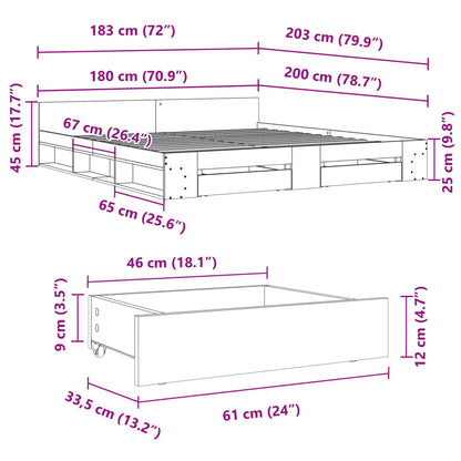 Sängram med lådor vit 180x200 cm konstruerat trä