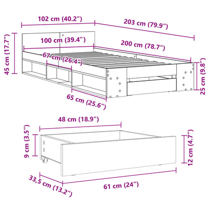 Sängram med låda vit 100x200 cm konstruerat trä