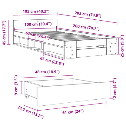 Sängram med låda svart 100x200 cm konstruerat trä