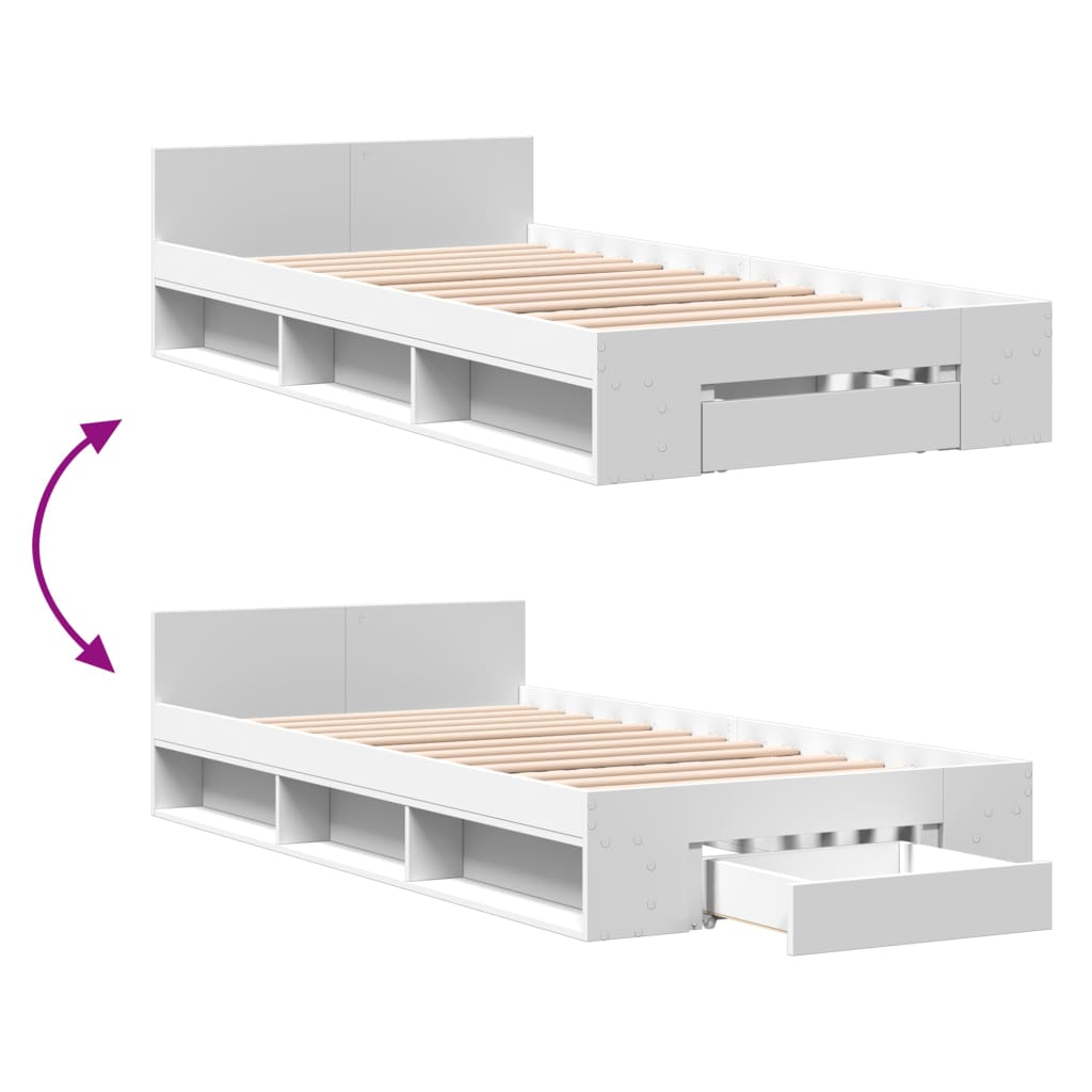 Sängram med låda vit 90x200 cm konstruerad trä