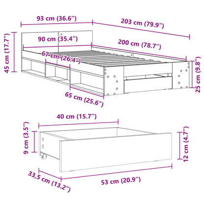 Sängram med låda vit 90x200 cm konstruerad trä