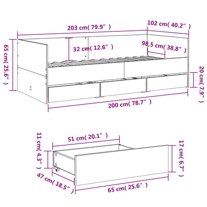 Dagbädd med lådor utan madrass rökfärgad ek 100x200 cm