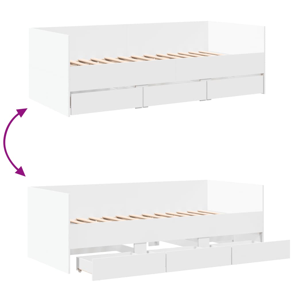 Dagbädd med lådor utan madrass vit 90x200 cm