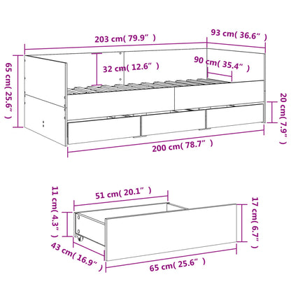 Dagbädd med lådor utan madrass vit 90x200 cm