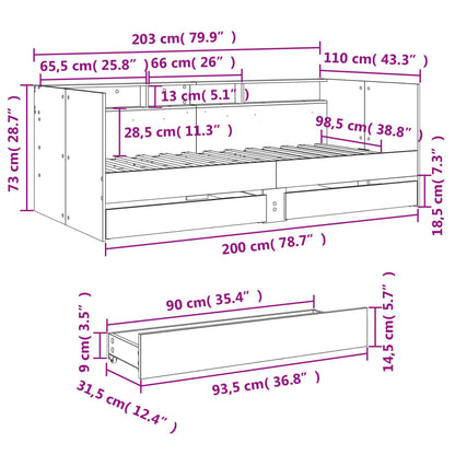 Dagbädd med lådor utan madrass rökfärgad ek 100x200 cm