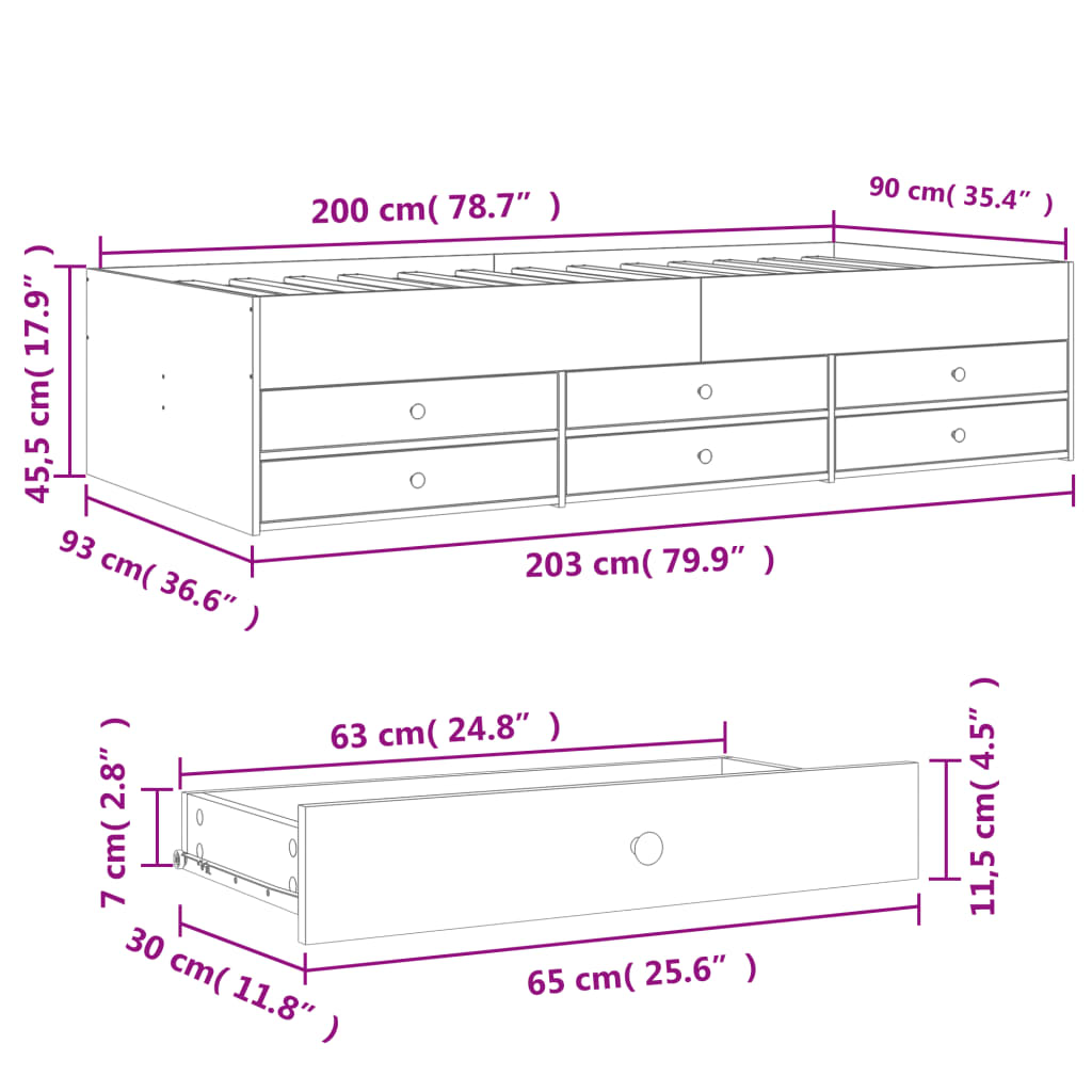 Dagbädd med lådor utan madrass vit 90x200 cm