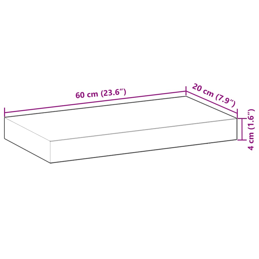 Svävande hyllor 2 st 60x20x4 cm obehandlat massivt akaciaträ