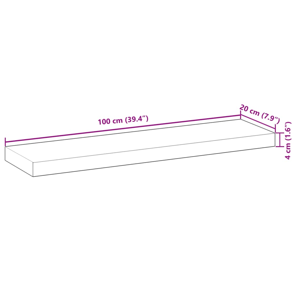 Svävande hylla 100x20x4 cm obehandlat massivt akaciaträ