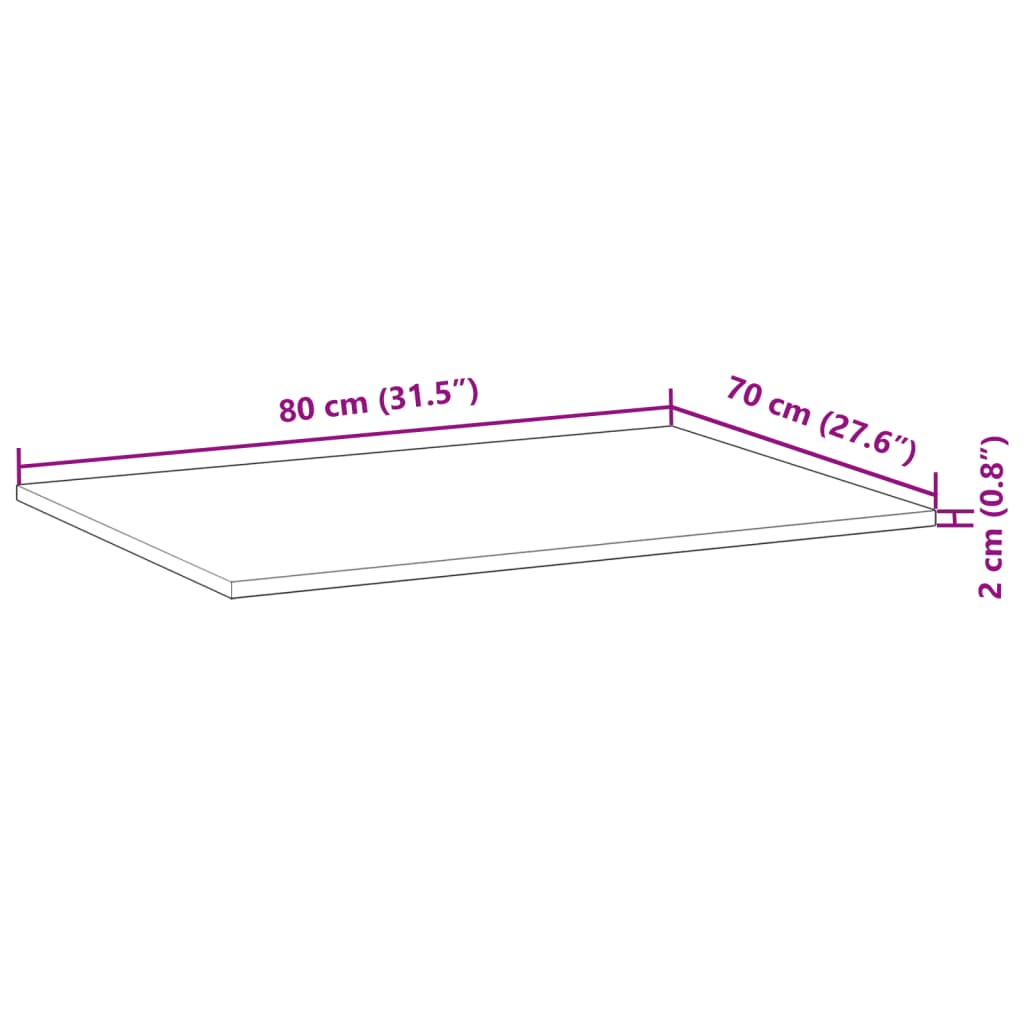 Bordsskiva obehandlad 80x70x2 cm massivt akaciaträ