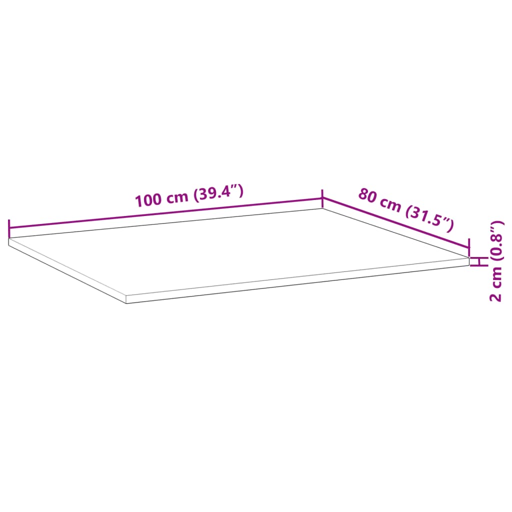 Bordsskiva obehandlad 100x80x2 cm massivt akaciaträ