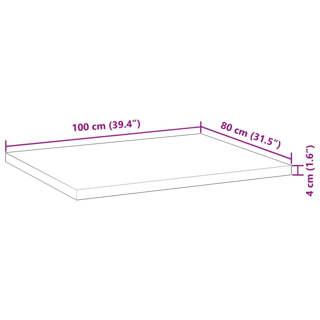 Bordsskiva obehandlad 100x80x4 cm massivt akaciaträ