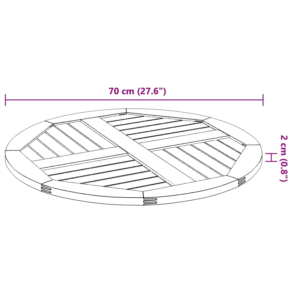 Bordsskiva Ø70x2 cm rund massivt akaciaträ