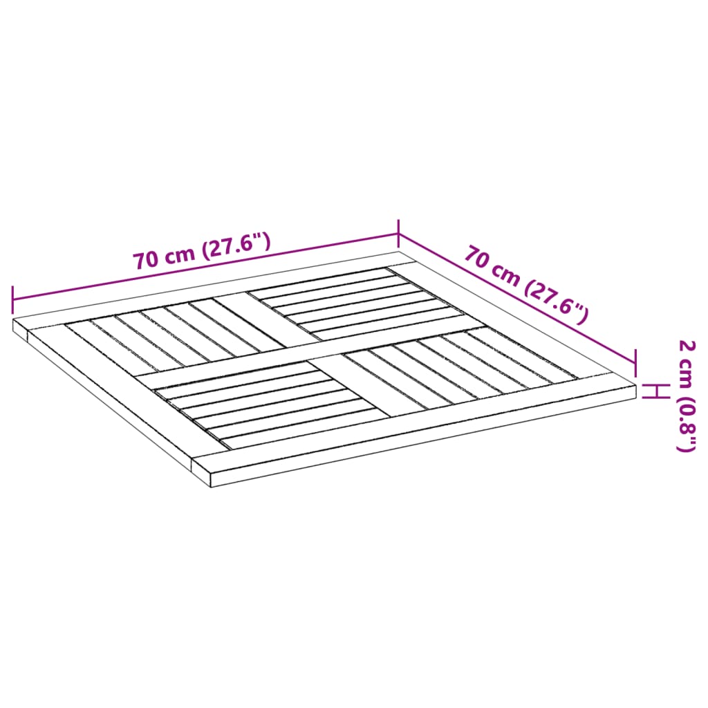 Bordsskiva 70x70x2 cm fyrkantig massivt akacia