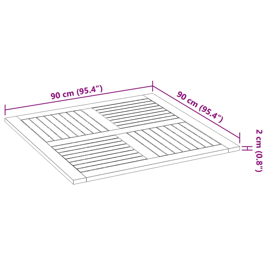 Bordsskiva 90x90x2,2 cm fyrkantig massivt akacia