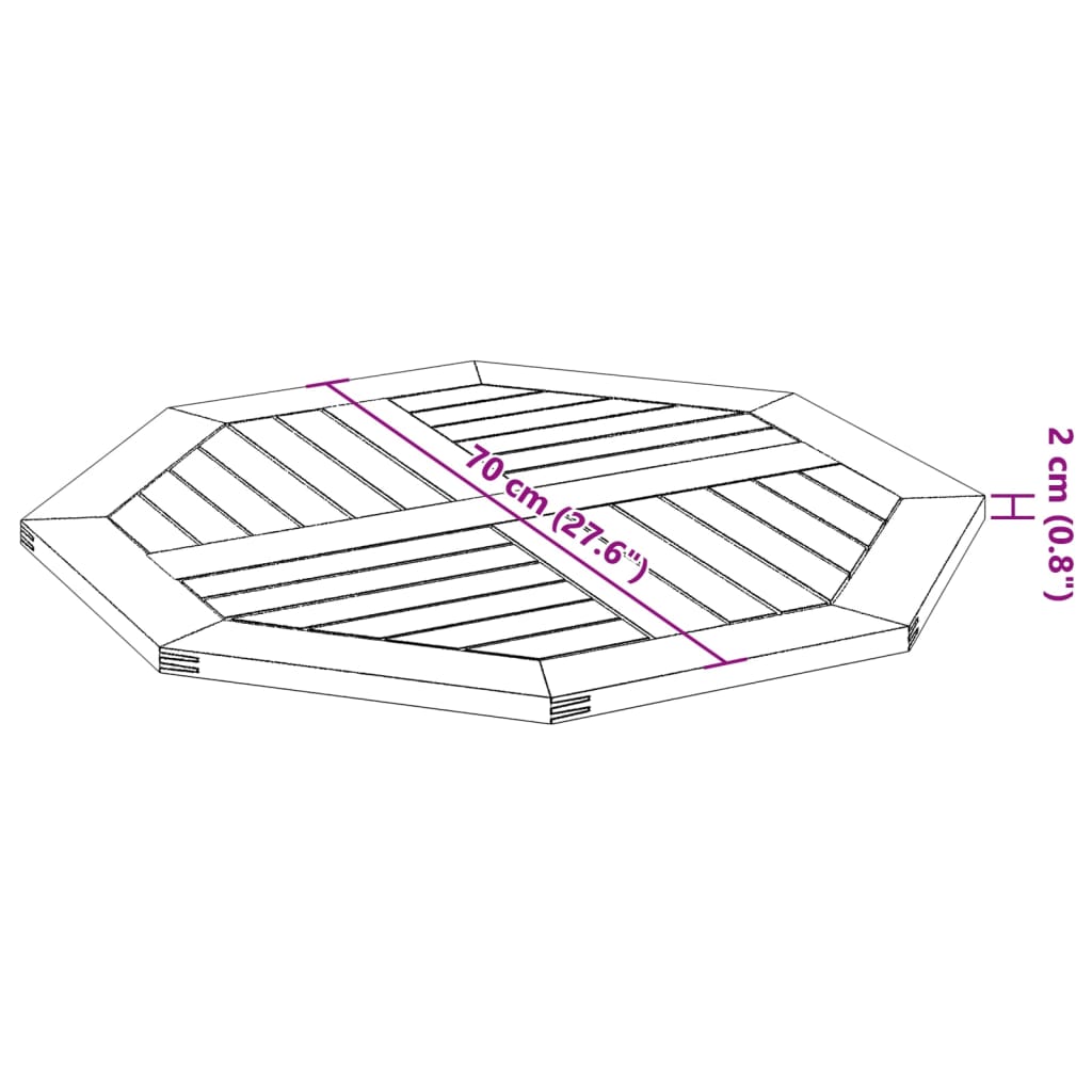 Bordsskiva 70x70x2 cm åttakantig massivt akaciaträ