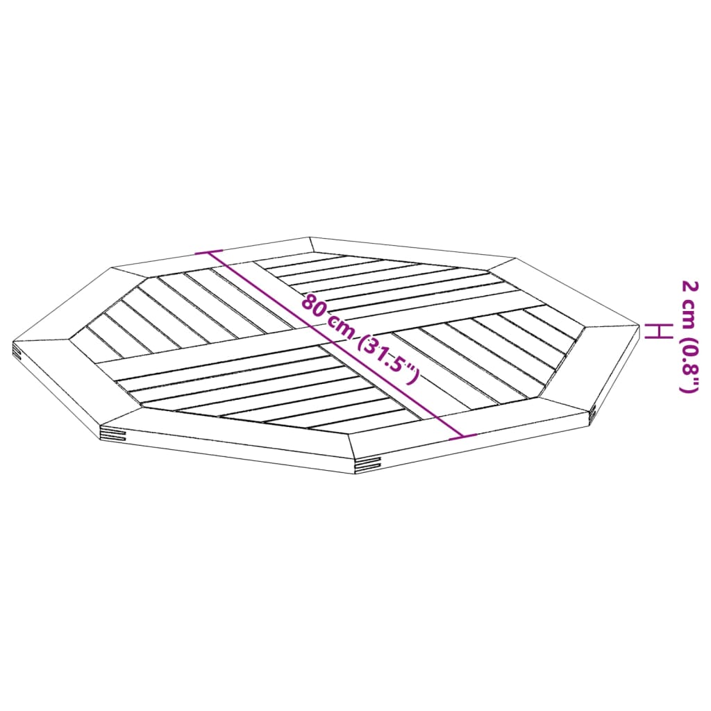 Bordsskiva 80x80x2,2 cm åttakantig massivt akaciaträ