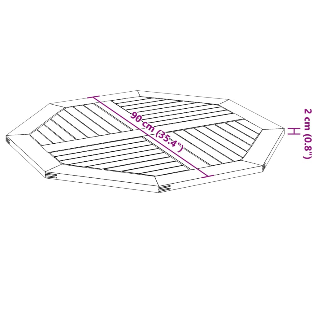 Bordsskiva 90x90x2,2 cm åttakantig massivt akaciaträ