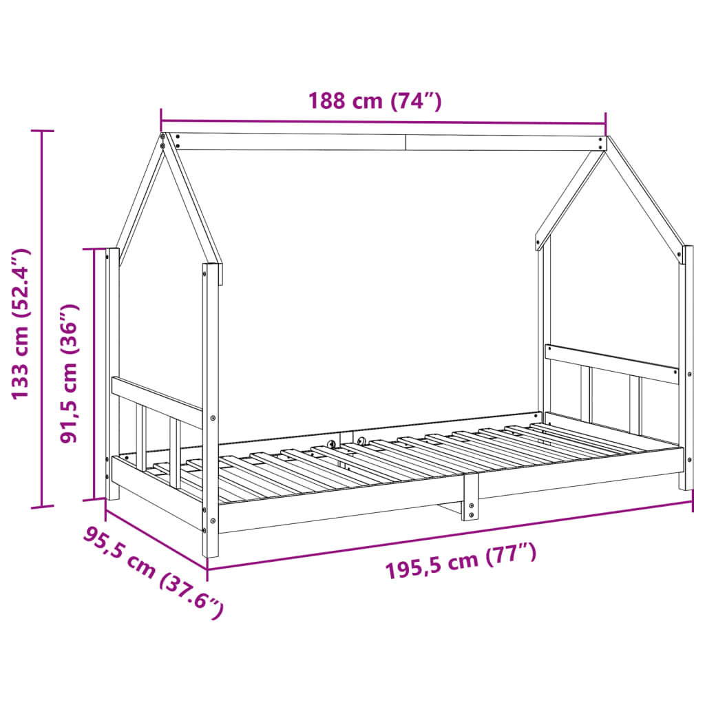 Barnsäng vaxad brun 90x190 cm massiv furu