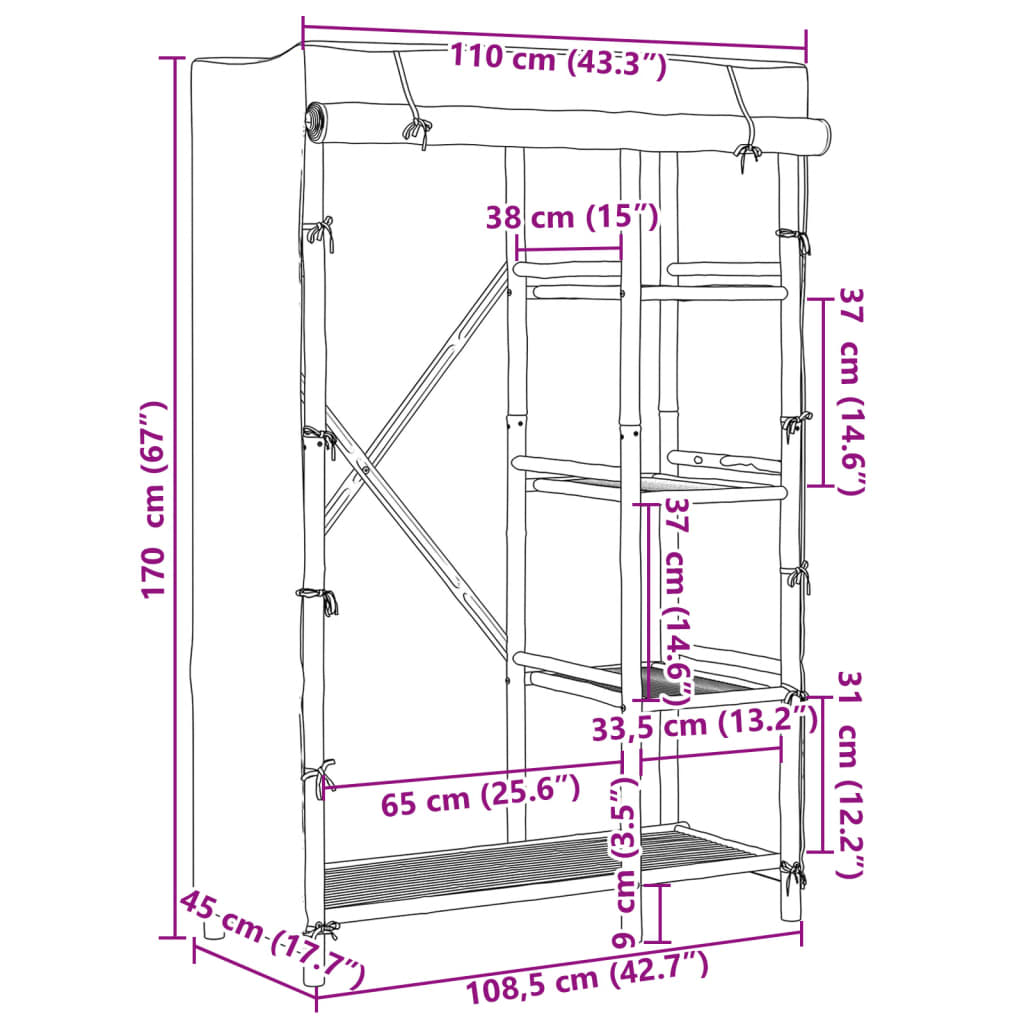 Garderob 110x45x170 cm bambu