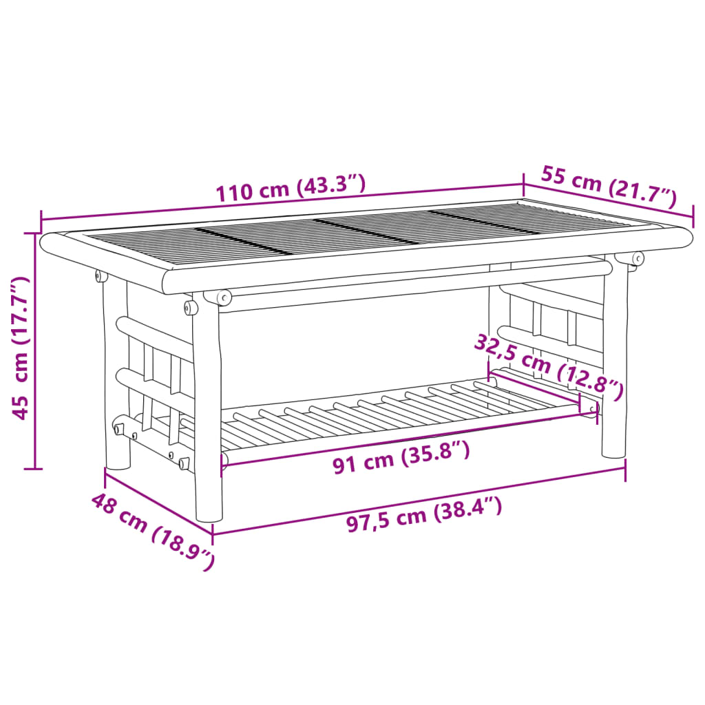 Soffbord 110x55x45 cm bambu