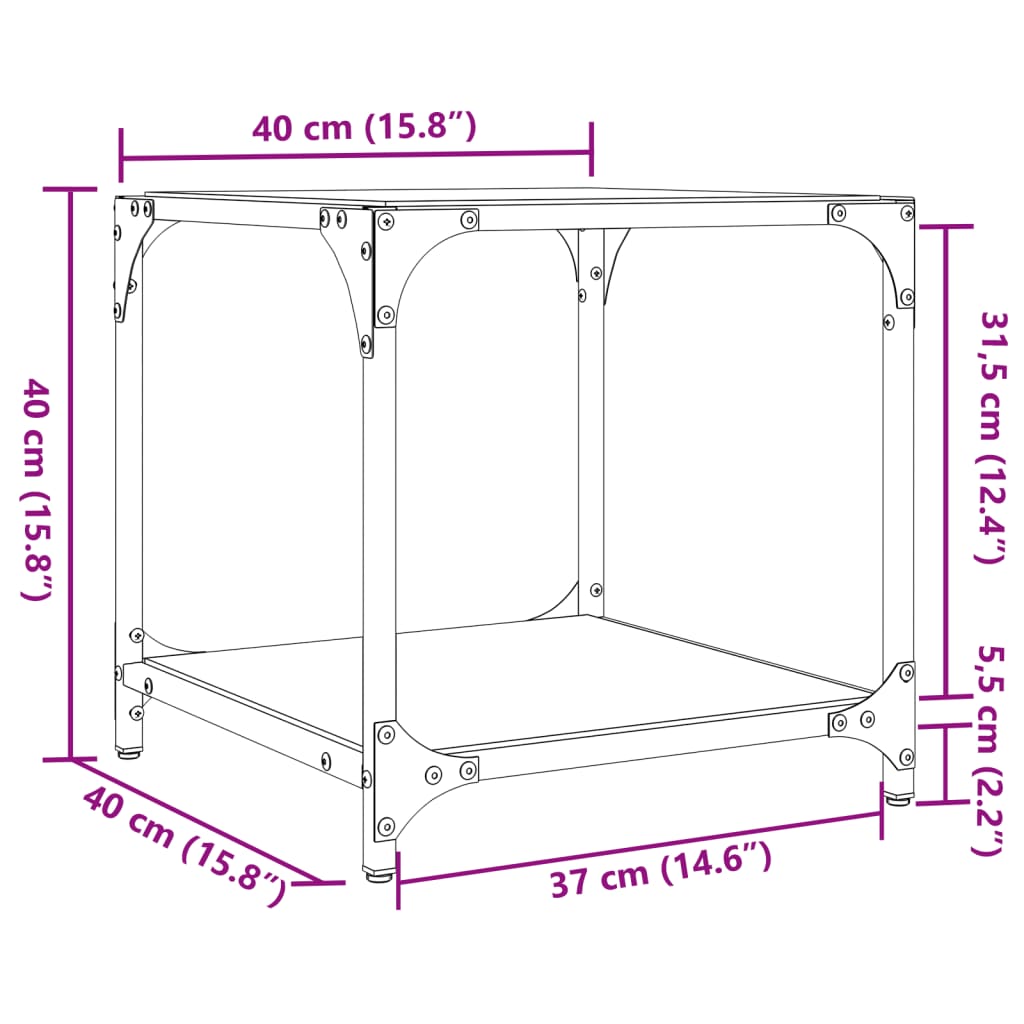 Soffbord med svart glasskiva 2 st 40x40x40 cm stål