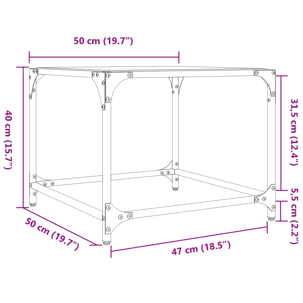 Soffbord med svart glasskiva 2 st 50x50x40 cm stål