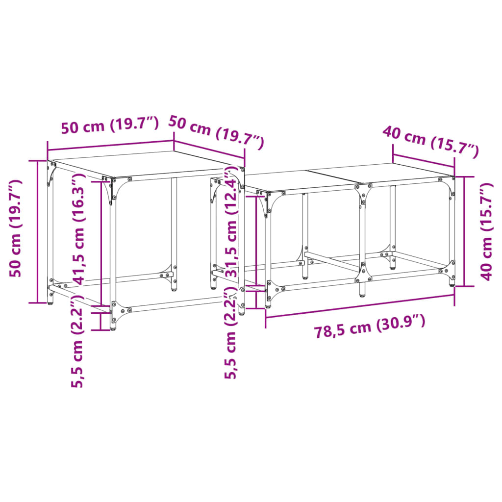 Satsbord 2 st med transparent glasskiva stål