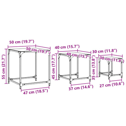 Satsbord 3 st med transparent glasskiva stål