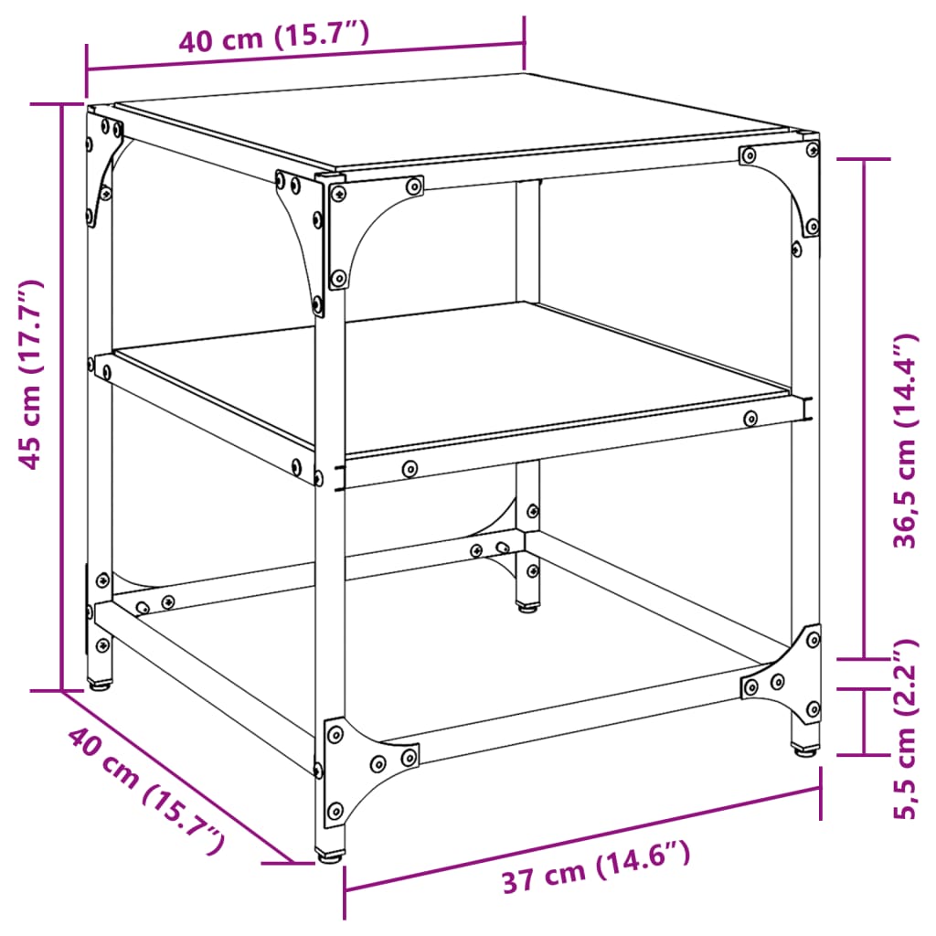 Soffbord med svart glasskiva 2 st 40x40x45 cm stål