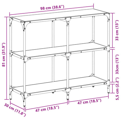 Konsolbord med svart glasskiva 98x30x81 cm stål