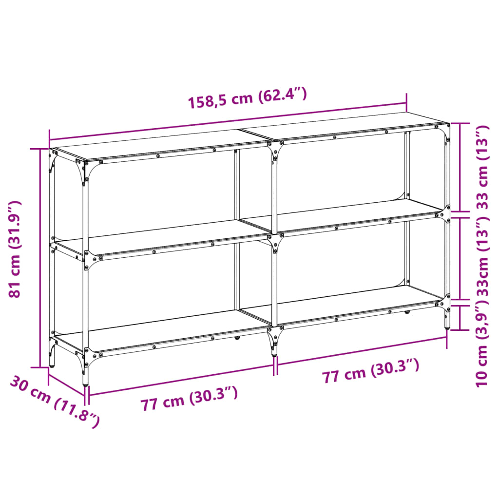 Konsolbord med transparent glasskiva 158,5x30x81 cm stål